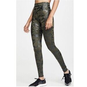 Spanx Leggings Camo Green Black Faux Leather Full Length Shapewear Medium Fitted